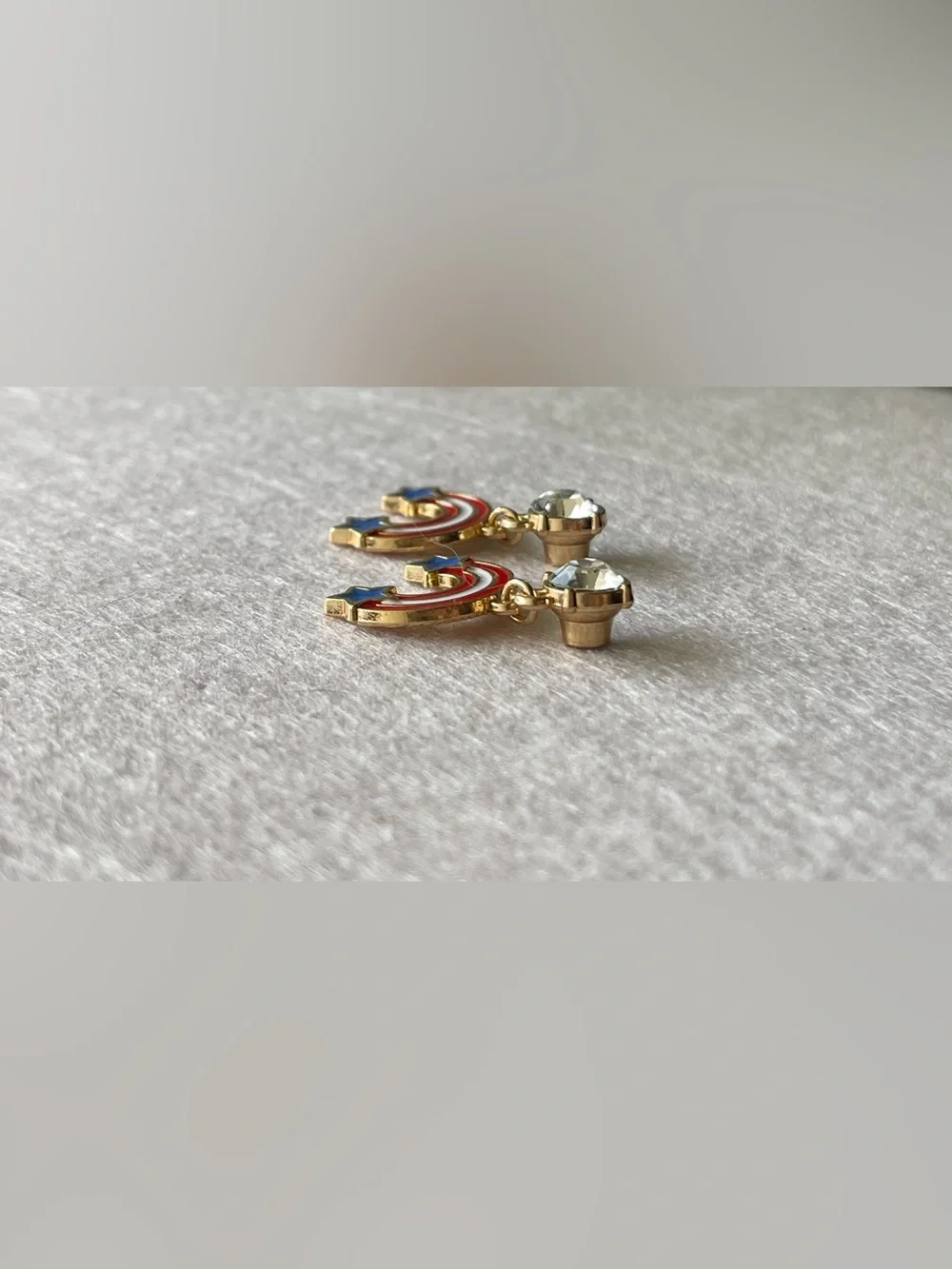 Red & White Rainbow With Blue Stars USA Rhinestone Earrings